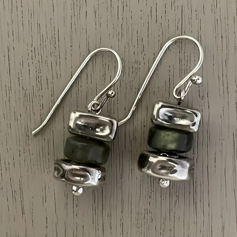 HTF Vintage Silpada Sterling Silver & Labradorite French Wire Earrings W0724